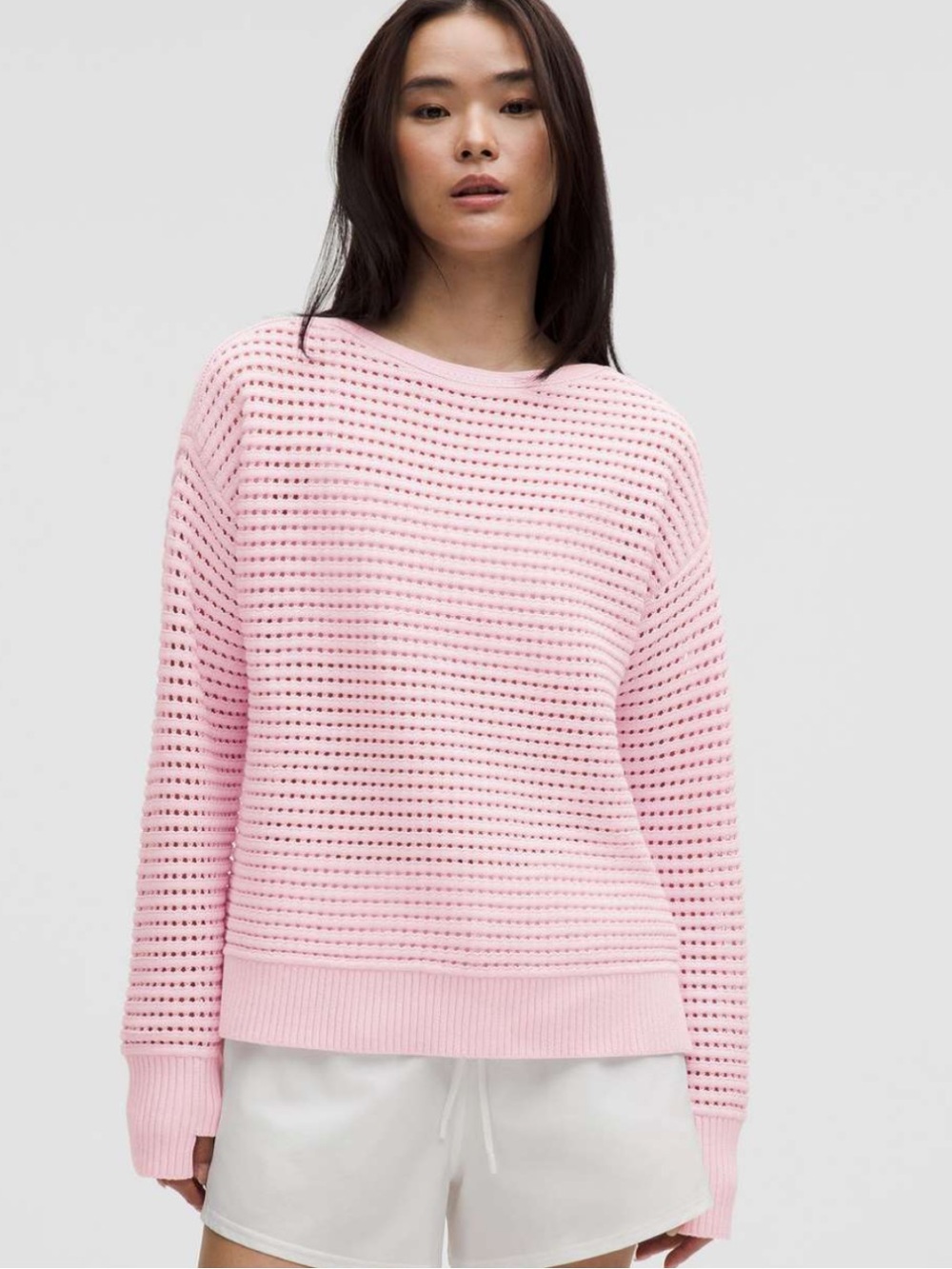 Lululemon Cotton Crochet Pullover Sweater in Pink Organza Size XS/S